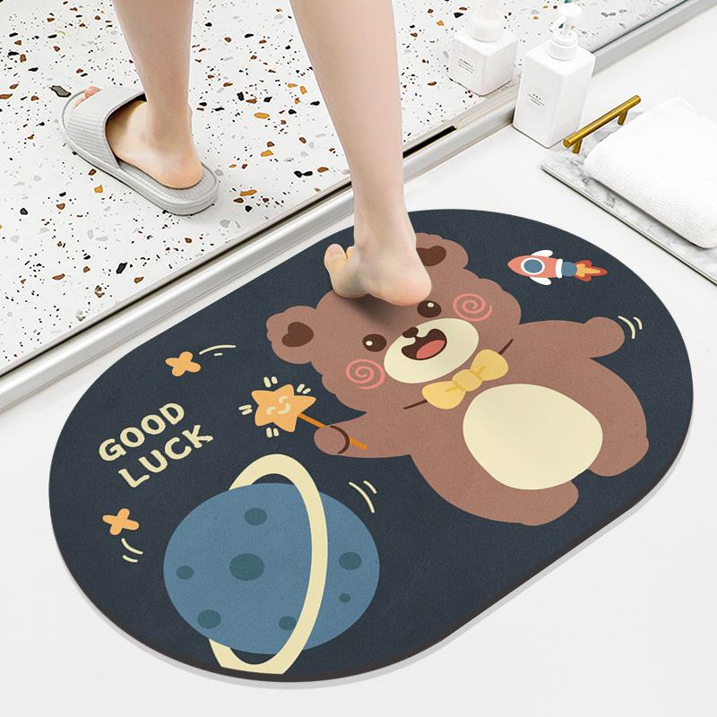Diatom Mud Mat Toilet Cartoon Top Restroom Mat Non-slip Moisture-wicking Quick Drying Home Toilet Door Bathroom Pad