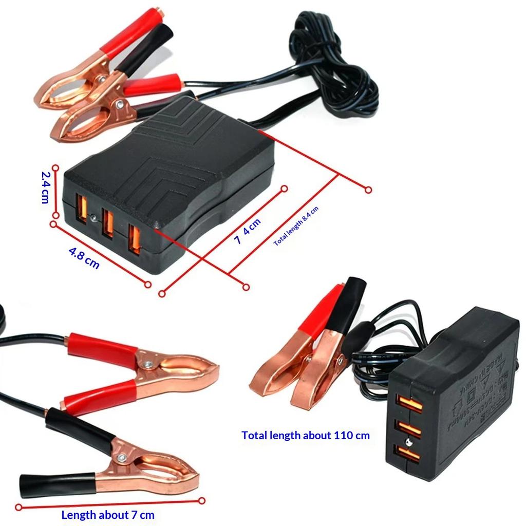 1 шт. Адаптер питания USB 12 В 24 В в 5 В для экстренной зарядки телефона с 3 портами USB и зажимом для аккумулятора