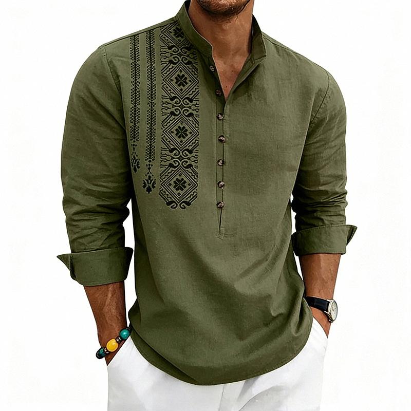 Men S Loose Bohemian Linen Blend Long Sleeve Henley Shirt