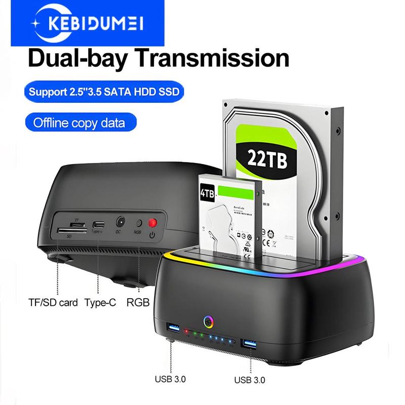 7 в 1 Док-станция для жестких дисков с двумя отсеками USB3.0 5 Гбит/с Type-C Док-станция для HDD для 2,5/3,5-дюймовых HDD/SSD Оффлайн клонирование Корпус Карта TF/SD