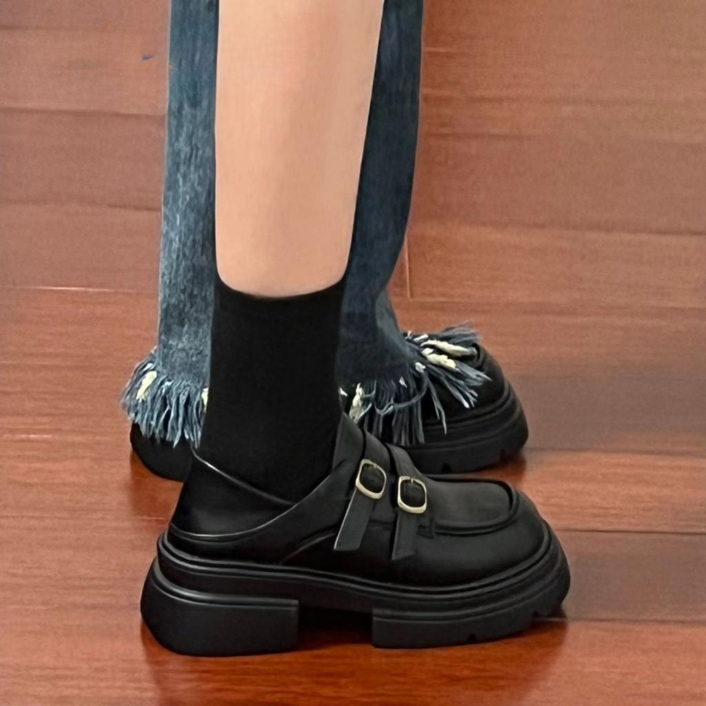 College Style Lefu Platform-soled Small Leather Shoes Women's 2025 New Autumn Skirt Japanese Black Versatile Thick-heeled Single Shoes