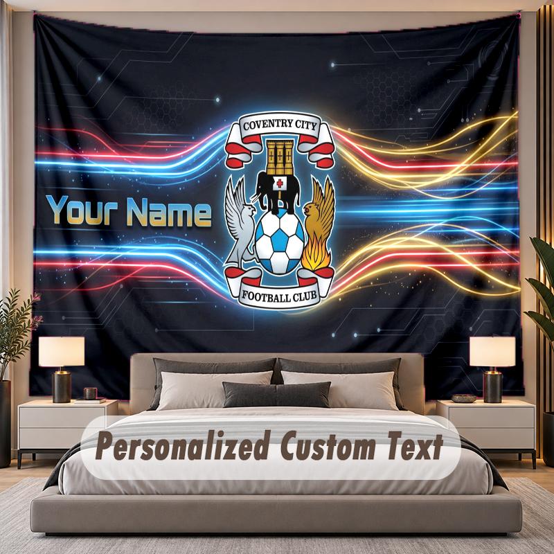 Custom Name Text Tapestry Coventry City Personalized Polyester Wall Tapestry For Bedroom And Room