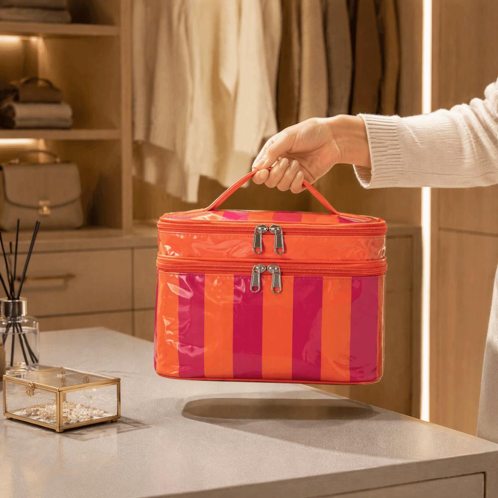 PVC Cosmetic Bag Double Layer Travel Pouch Portable Storage Bag Daily Use