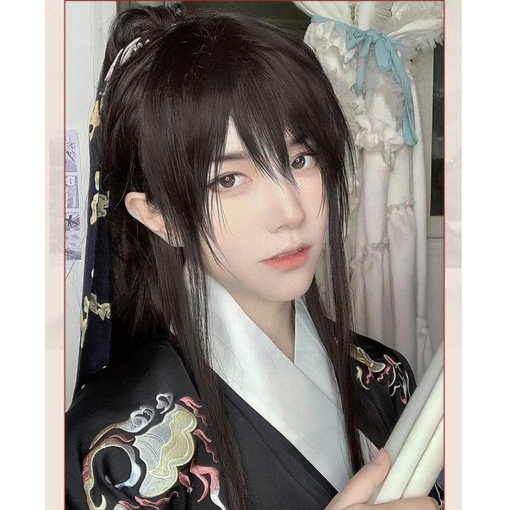High Ponytail Men's Hanfu Cosplay Wig Chinese Style Long Straight Hair Antient Hanfu Wig Novice