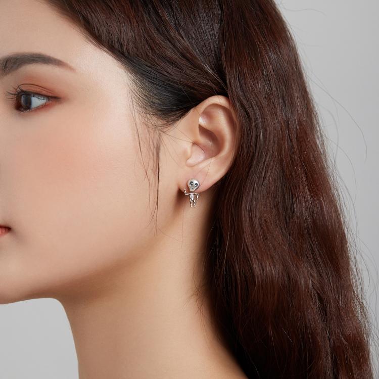 S925 Sterling Silver Cool Skeleton Man Ear Studs Women Earrings
