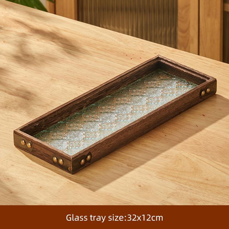 Solid Glass Wooden Tray Table Living Room Tray Coffee Snack Food Meals Chinese Tea Serving Tray Rectangular Fruit Bamboo