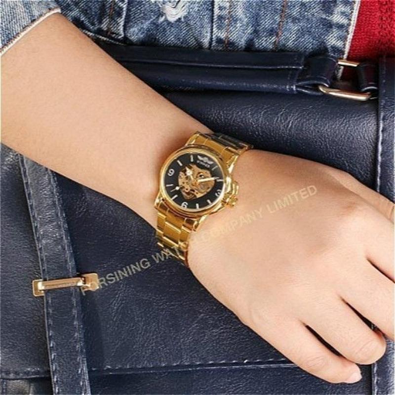 WINNER New Women Luxury Top Brand Automatic Mechanical Watch Golden Skeleton Love Stainless Steel Fashion Ladies Wrist Watch