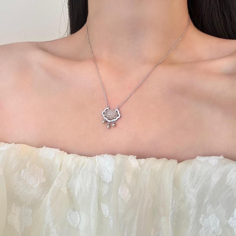 Sterling Jade Lock Necklace Women New Chinese Style Clavicle Chain Gift Best Friend Luxury Jewelry