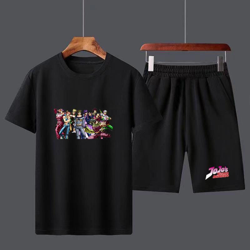 Мужской комплект футболок с аниме Jojo Bizarre Adventure, повседневный топ с короткими рукавами для мальчиков, брюки, костюмы, уличная одежда, футболки