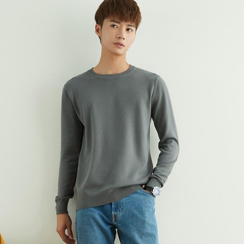 Осенне-зимний мужской вязаный свитер с V-образным и круглым вырезом, простой, в стиле «ветреный полевой», однотонный, деловой свитер.