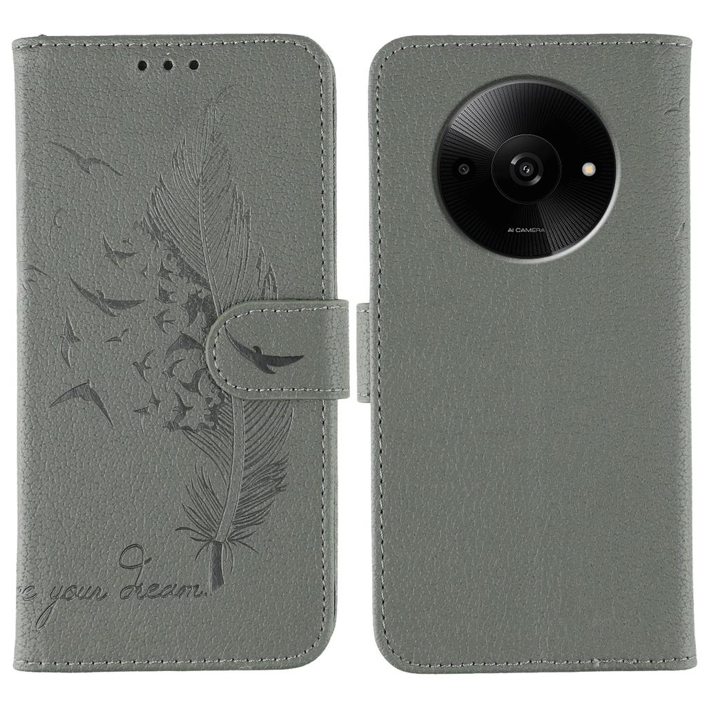 For Xiaomi Poco C61 4G/Redmi A3 4G Case Feather Imprint PU Leather Wallet Phone Cover