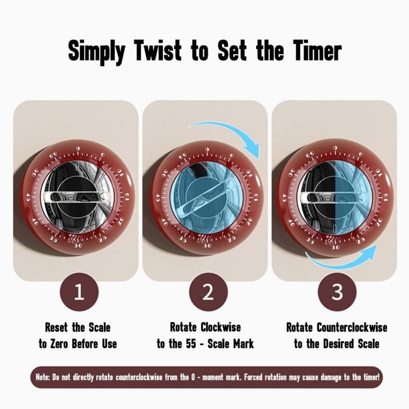 Magnetic Kitchen Timer Vintage Style Manual Countdown Cooking Baking Down Up Loud Alarm Magnet Clock Study Clock Kitchen