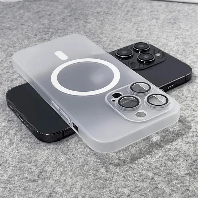 Ультратонкий Матовый Жесткий PC Чехол-Защита Линзы Для iPhone 17 16 15 14 13 12 Pro Max Для Magsafe Магнитная Беспроводная Зарядка Чехол
