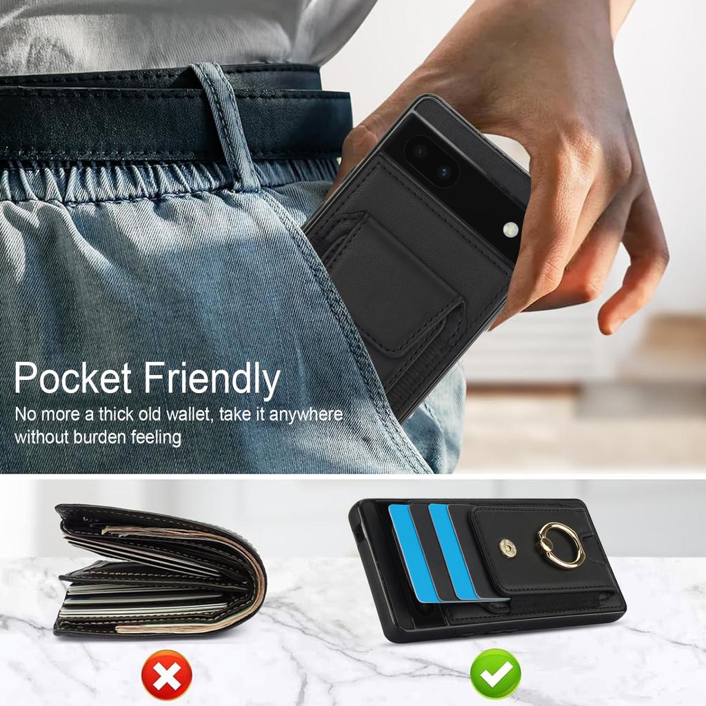 Для чехла для телефона Google Pixel 6a из ПУ кожи+ТПУ с держателем для карт и кольцом-держателем