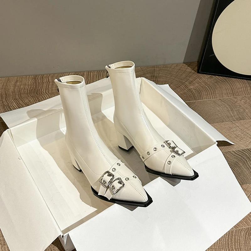 Ботильоны на высоком каблуке женские ботинки челси сексуальные с острым носком дизайнерские туфли новый бренд зима 2024 обувь платье гладиатор женские туфли