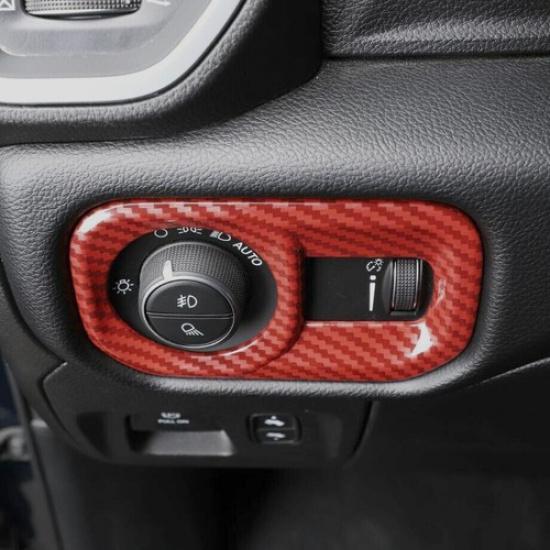 For 19-2024 Dodge RAM 1500 Red Carbon Fiber Interior Headlight Switch Cover Trim
