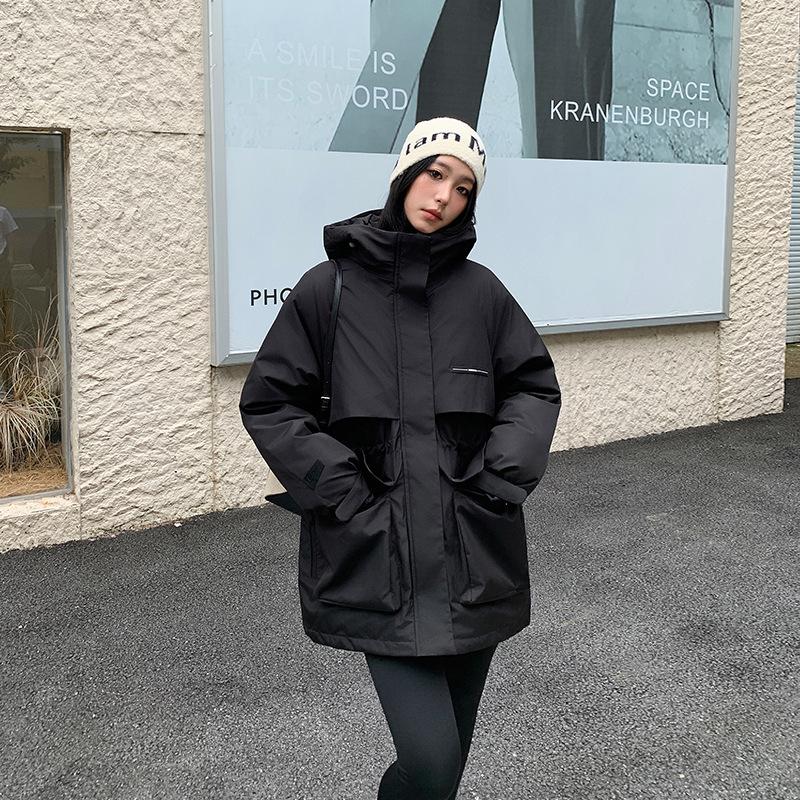 Женский пуховик Новая зимняя модель средней длины с утолщением талии Рабочая хлопковая куртка