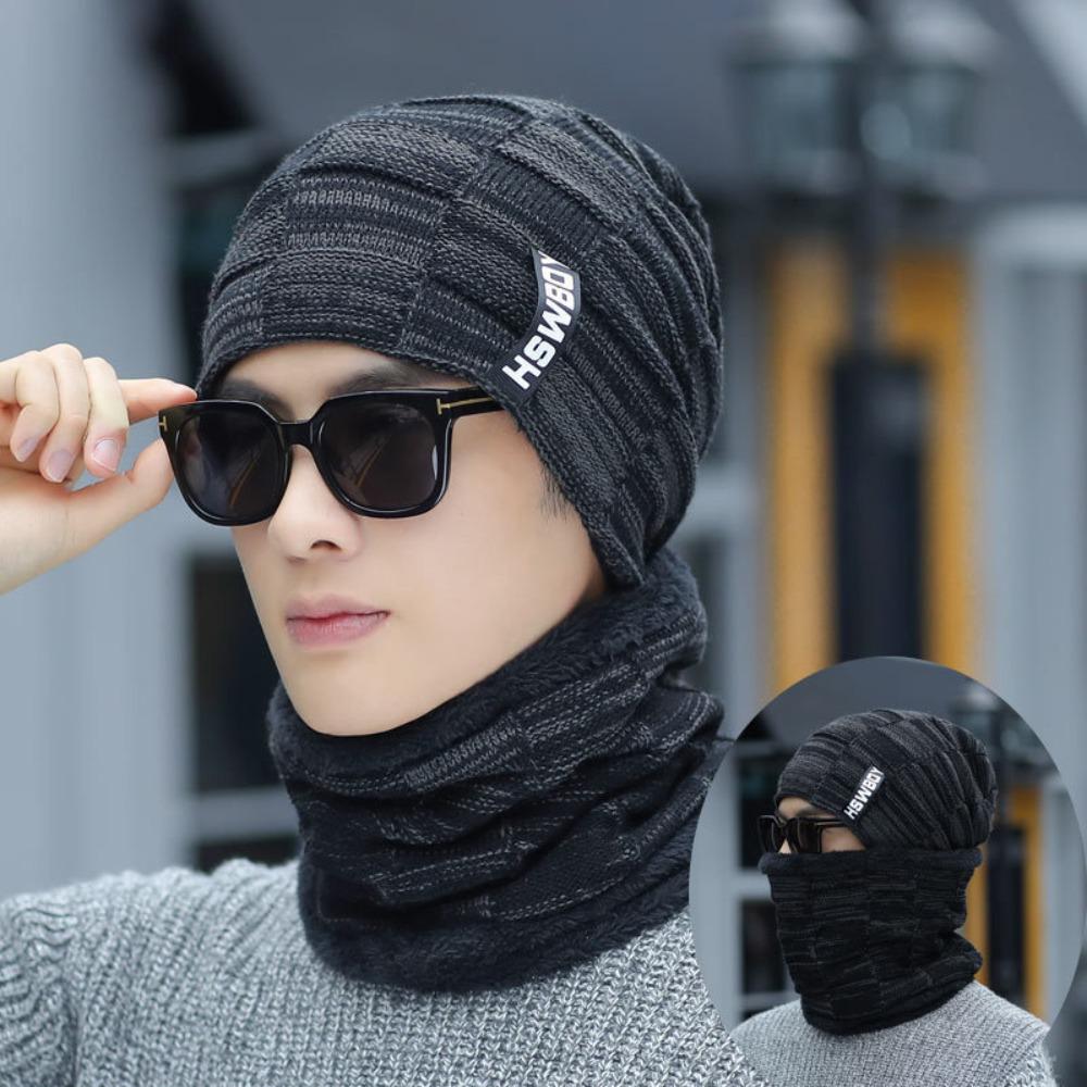 Thick Pullover Hat Scarf Suit Warm Men Women Knitted Hat Multicolor Cycling Windproof Cap Unisex