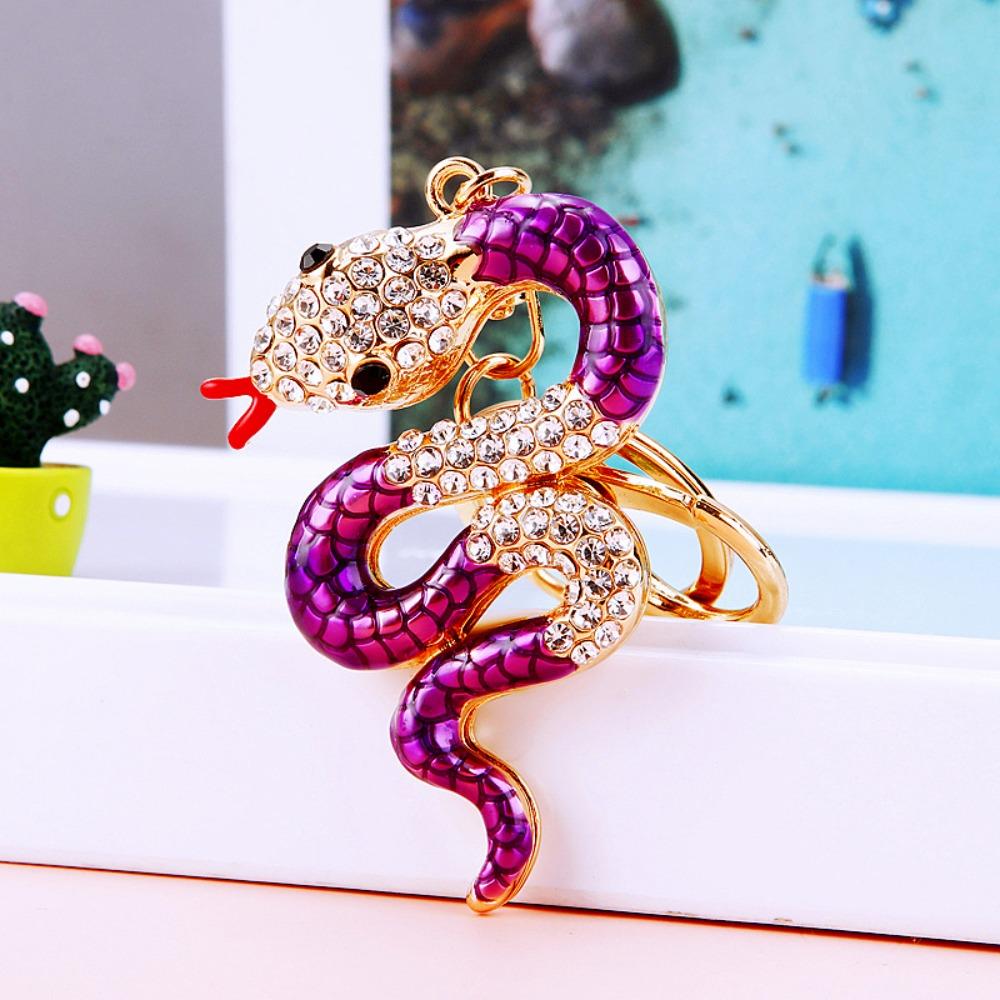 Fortune Rhinestone Snake Keychain Exquisite Women's Bag Pendant Cute Snake Lucky Pendant  Couple