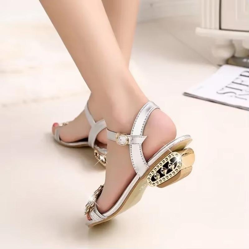 Sexy Summer Women's Sandals Open Toe Slip-on Sandals Women's Low-cut Non-slip Rhinestone High-heeled Sandals Shoe Size 34-41