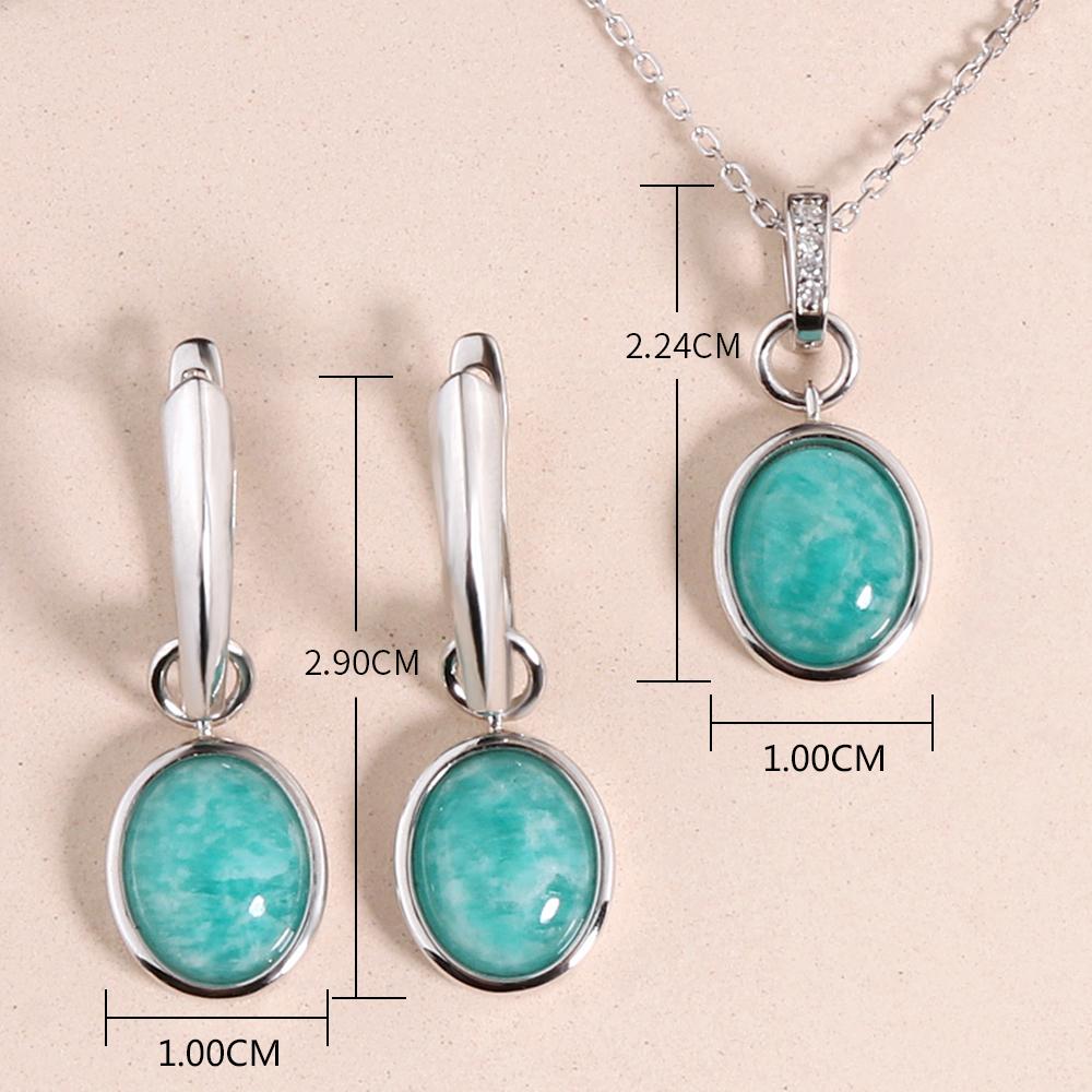 Bolaijewelry Комплект ювелирных изделий из натурального амазонита, стерлинговое серебро 925 пробы, ожерелье, серьги, простой дизайн для женщин, изысканные ювелирные изделия
