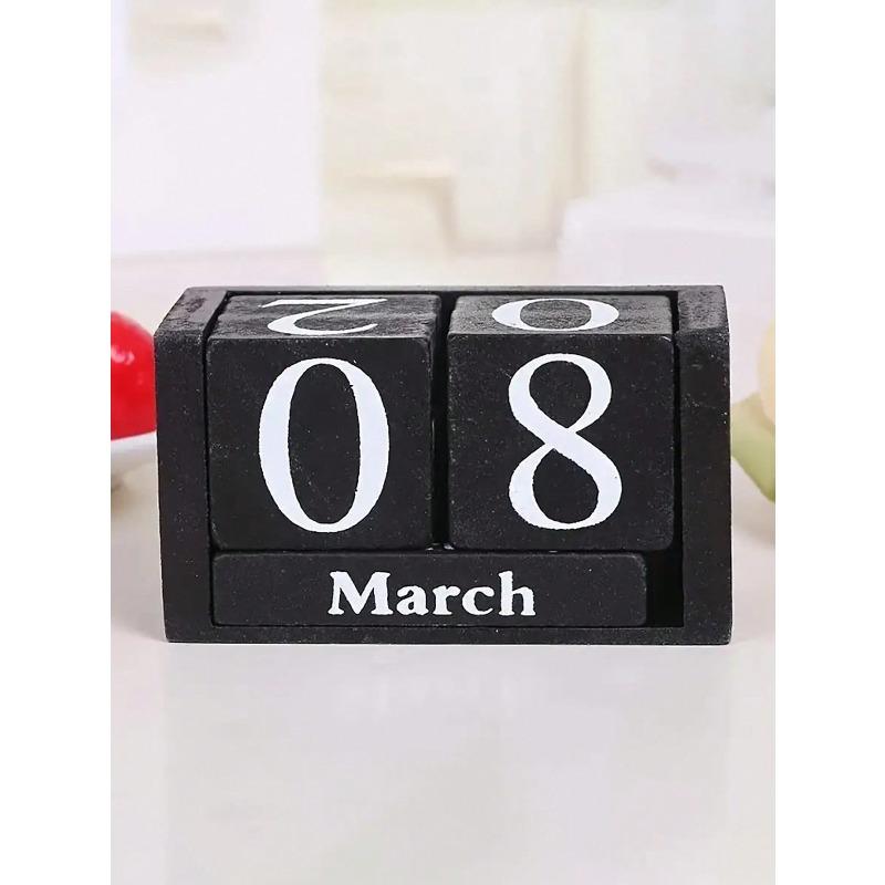 1pc Wooden Perpetual Calendar - Elegant Wooden Block Calendar With Daily Date Display, Suitable For Office, Study, Shop, Bar