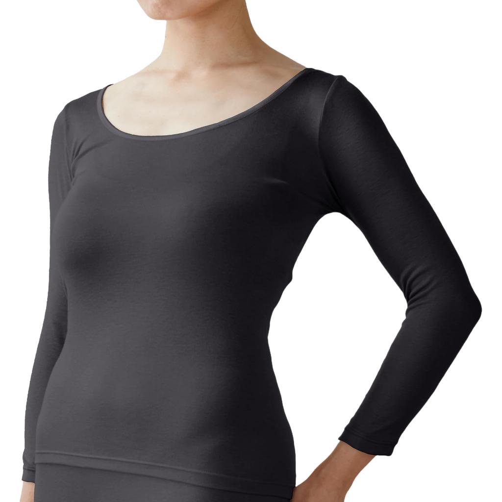 ITOART Comfortable Made In Sizes LL Black Women's Warm, Undershirt, Japan, 3/4 Sleeves, (XL),
