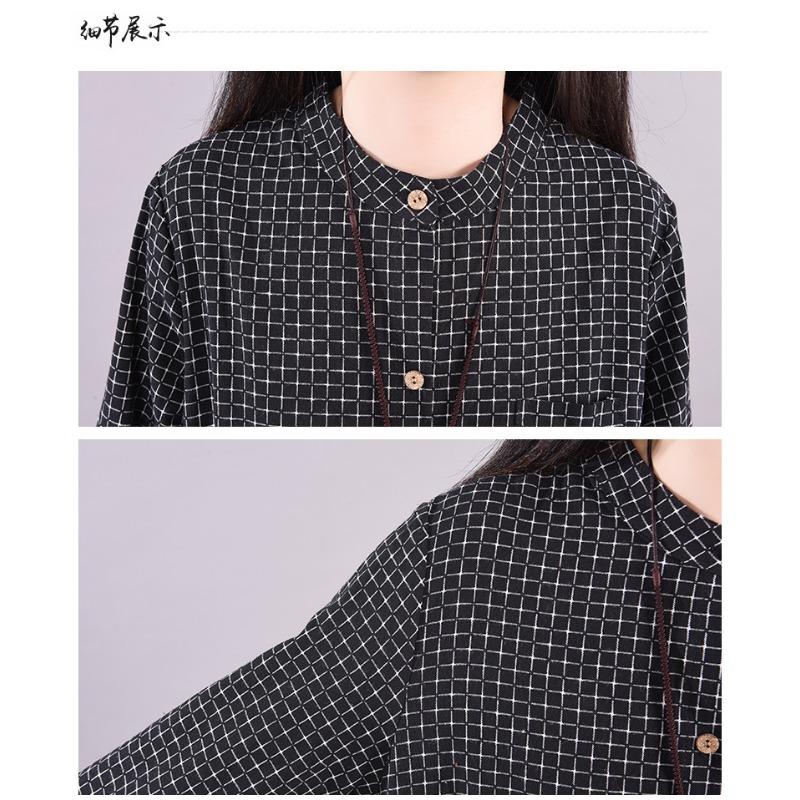 Plaid Dress Women's New Autumn and Winter Plus-size Loose Retro Over Knee Meat Cover Black Mid-length Dress