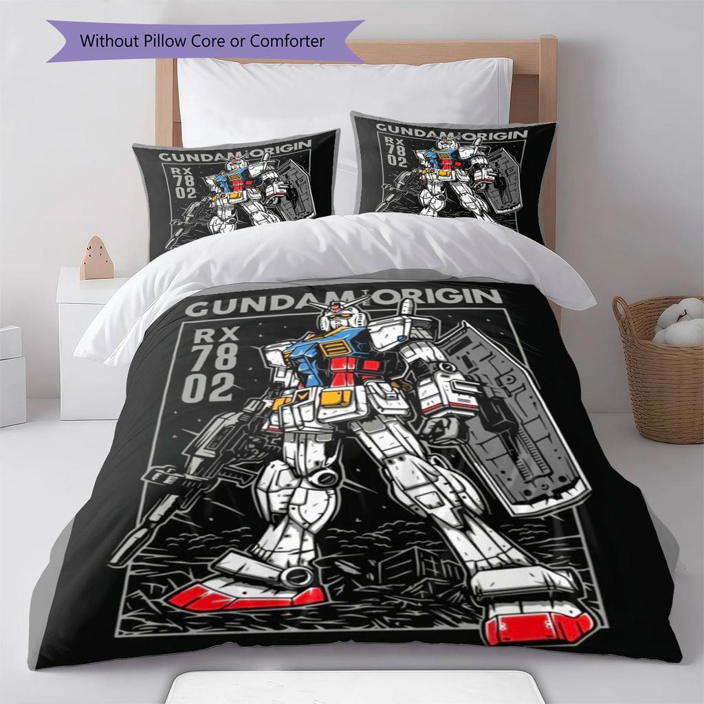 Gundam Mecha 3Pcs Bedding Set Anime Robot Printed Duvet Cover With Pillowcases For Boys Bedroom