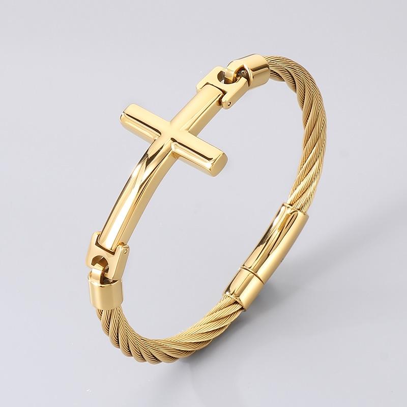 Chunky Stainless Steel Wire Chain Bangle Men's Personalized Classic Cross Bracelet Jewelry Gothic Vintage Black Accessory