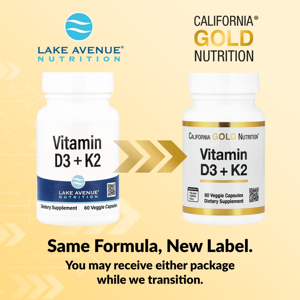 Lake Avenue Nutrition, Витамин D3 + K2, 60 растительных капсул