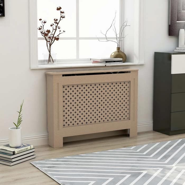 Brown MDF Radiator Cover - vidaXL - 112x19x81 Cm - Modern Slat Design