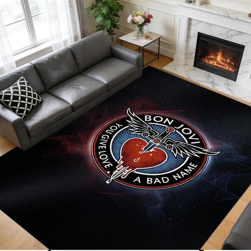 Bon Jovi Print Crystal Velvet Plush Rug Wear?Resistant Anti?Slip Floor Mat For Indoor Household Decoration