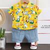Летние детские спортивные костюмы, рубашки с цветочным принтом для мальчиков и девочек, джинсовые шорты с короткими рукавами, комплект одежды с героями мультфильмов, HolidayTravel