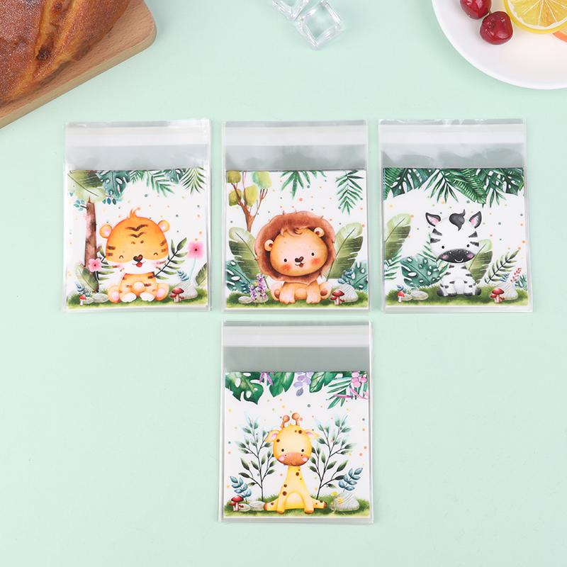 50 шт./пакет самозапечатывающиеся мешочки для печенья и конфет с изображением животных джунглей Wild One Safari тематика день рождения декор для детей подарочные пакеты для детского душа