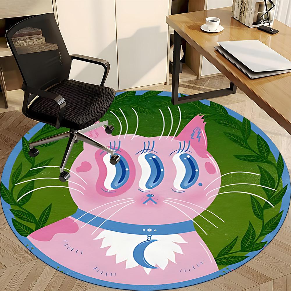 1pc Cat Whiskers Pattern Office Round Area Rug, Indoor Mat Suitable For Office, Under Office Chairs Bedroom Living Room Home Decor, Room Deco