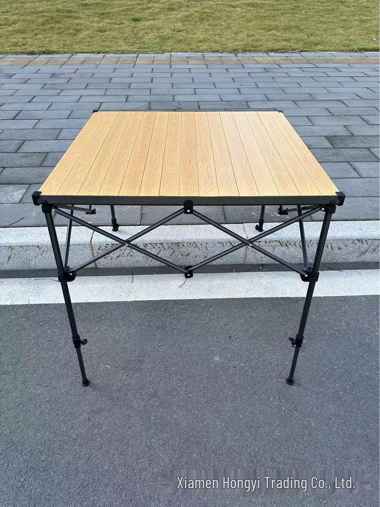 Складной алюминиевый стол Hongyi с бамбуковым узором – для улицы, с регулируемой высотой, для чая, барбекю, карточных игр, маджонга, обеда.