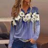 Жен. Футболка Футболка Пуговицы Цветочный принт Длинный рукав Повседневные Выходные Мода Классический Классический V-образный вырез Обычный Топ