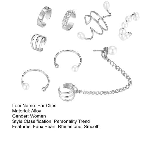 1 комплект зажимов для ушей с жемчугом и стразами, разные формы, искусственные C-образные украшения для ушей, ювелирные изделия