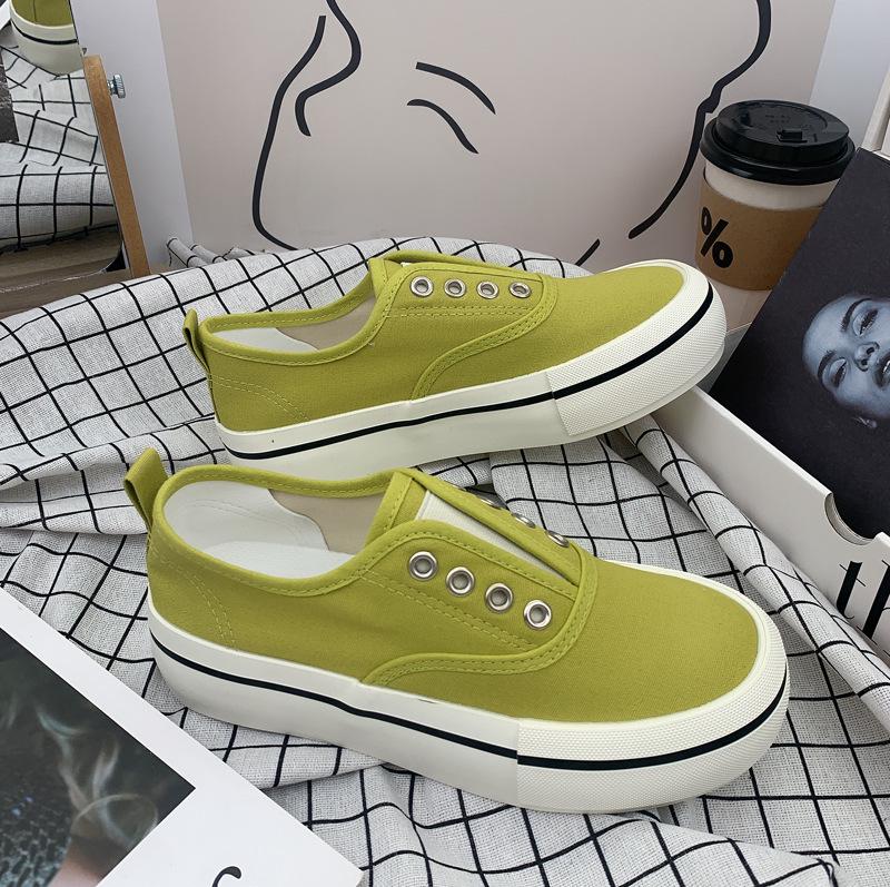 Женские парусиновые туфли в гонконгском стиле 2025 года: Mango, Candy Colors, тонкие, толстые, ленивые, летние белые кроссовки