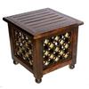 30.48 Cm Handmade Beautiful Wooden Stool with Brass Cutting Design Storage for Living Room Bedroom Furniture