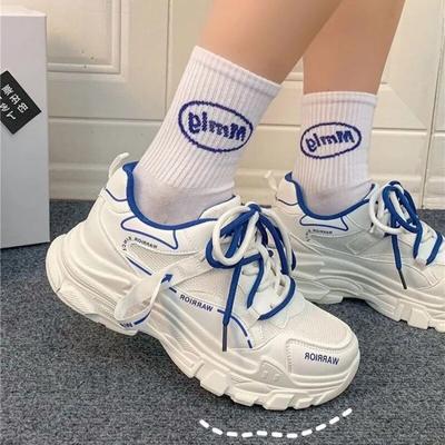 Классические кроссовки на массивном каблуке, женские весенние сетчатые туфли на высоком каблуке со шнуровкой и круглым носком, обувь на платформе для женщин, вулканизированная обувь больших размеров