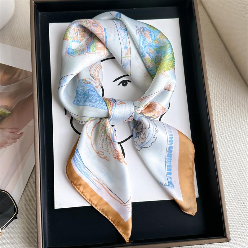 Lily Printed 70 Square Scarf Imitation Silk Sunscreen Scarf Versatile Decorative Scarf Women'S Headscarf Silk Scarf