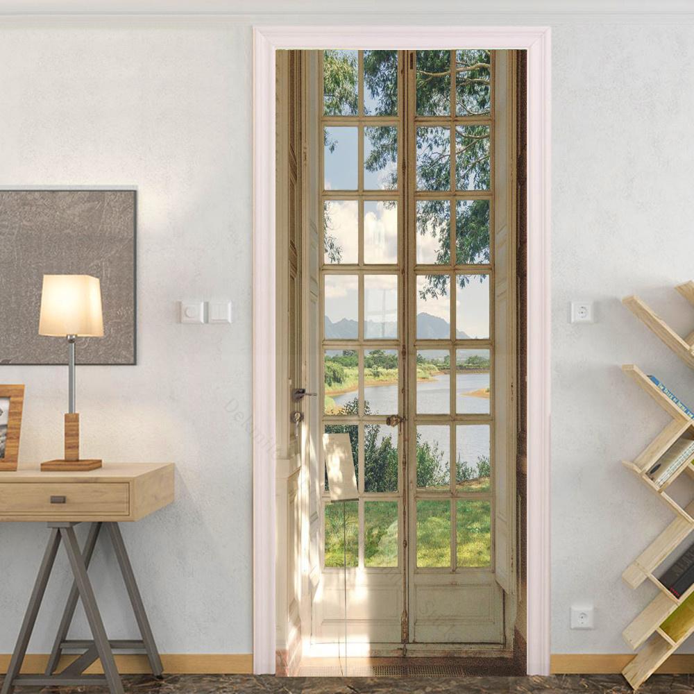 Glass Outside Landscape Door Stickers Muraux Home Wedding Decoration Wallpaper Poster Room Decor Aesthetic Bathroom