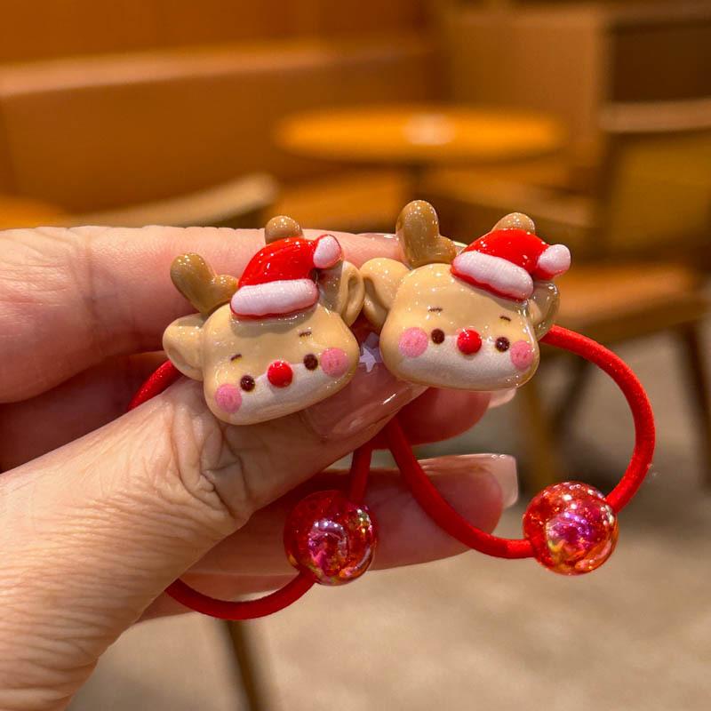 2 PCS Christmas Lovely Cartoon Girls Elastic Hair Bands Hair Accessories Children Hair Ties Baby Headwear