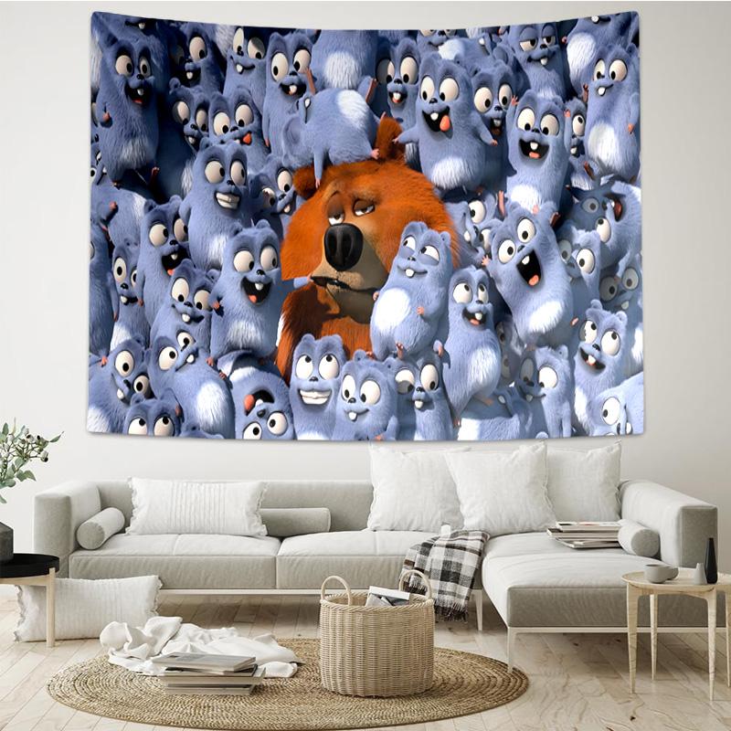 Bear And Blue Critter Adventure Tapestry Hanging for Bedroom,Livingroom, Playroom,Decor Art Room Wall Tapestry Holiday and Birthday Gifts