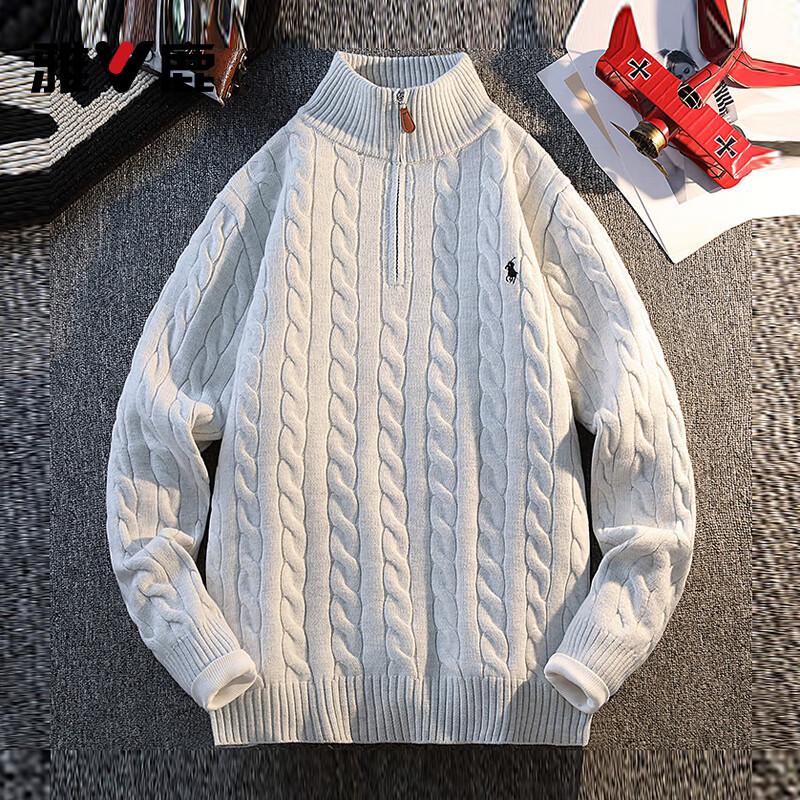 Yalu Men's Half-Zip High-Collar Cable Knit Sweater