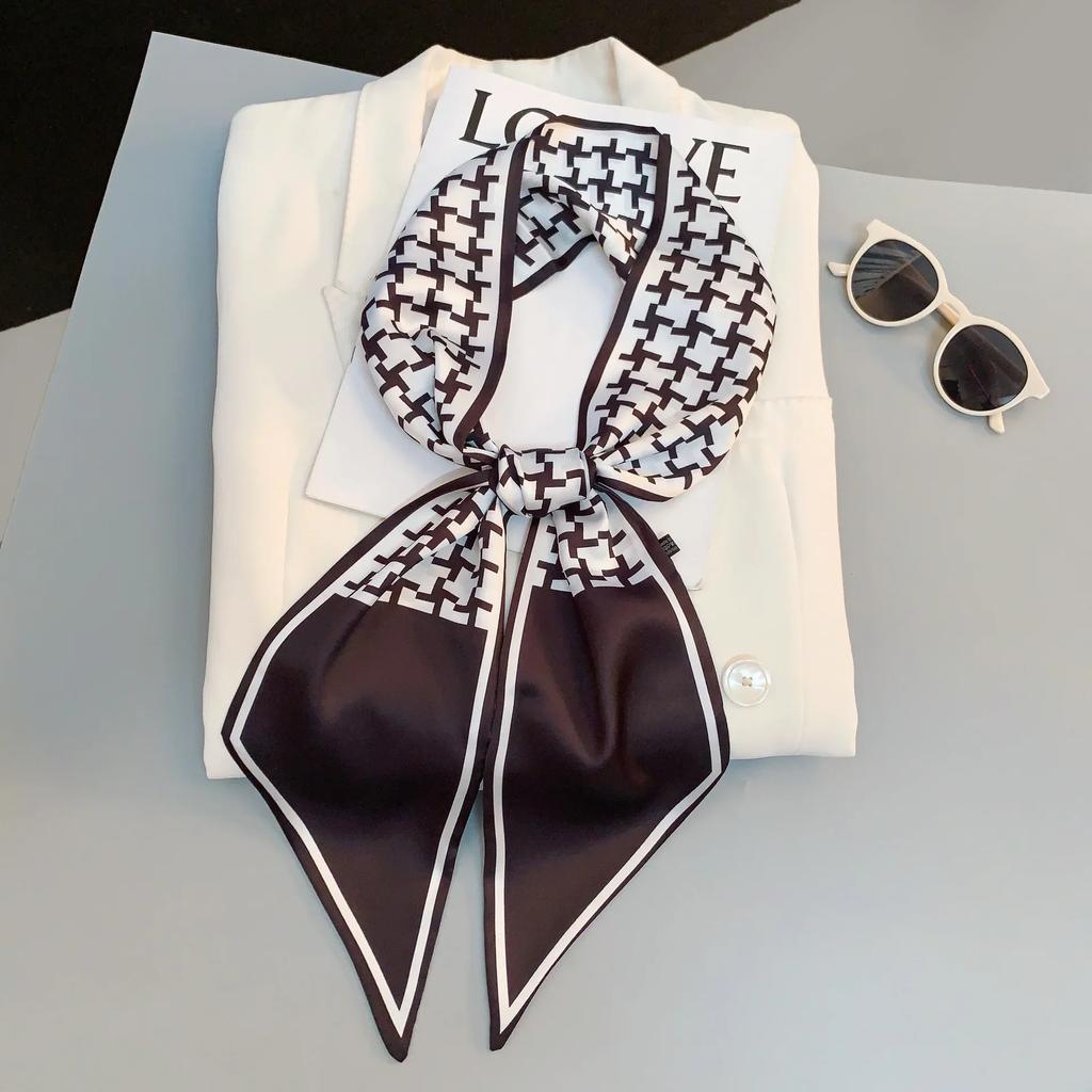 Дизайн бренда: шарф «Зебра в цветах» для женщин, роскошный шелковый шарф, модная повязка на голову для волос, платок, узкая сумка, шарф, шейный платок.