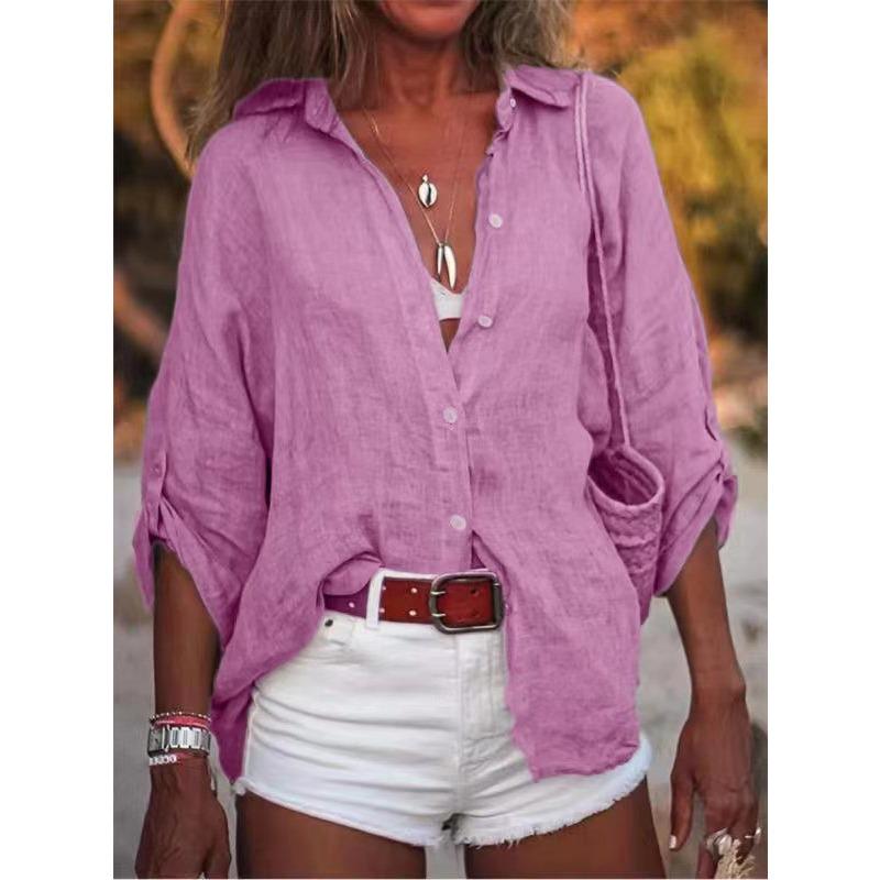 YYFS Women's Fashion Casual Summer Spring Solid Color Print 3/4 Sleeves POLO Neck Blouses & Shirts