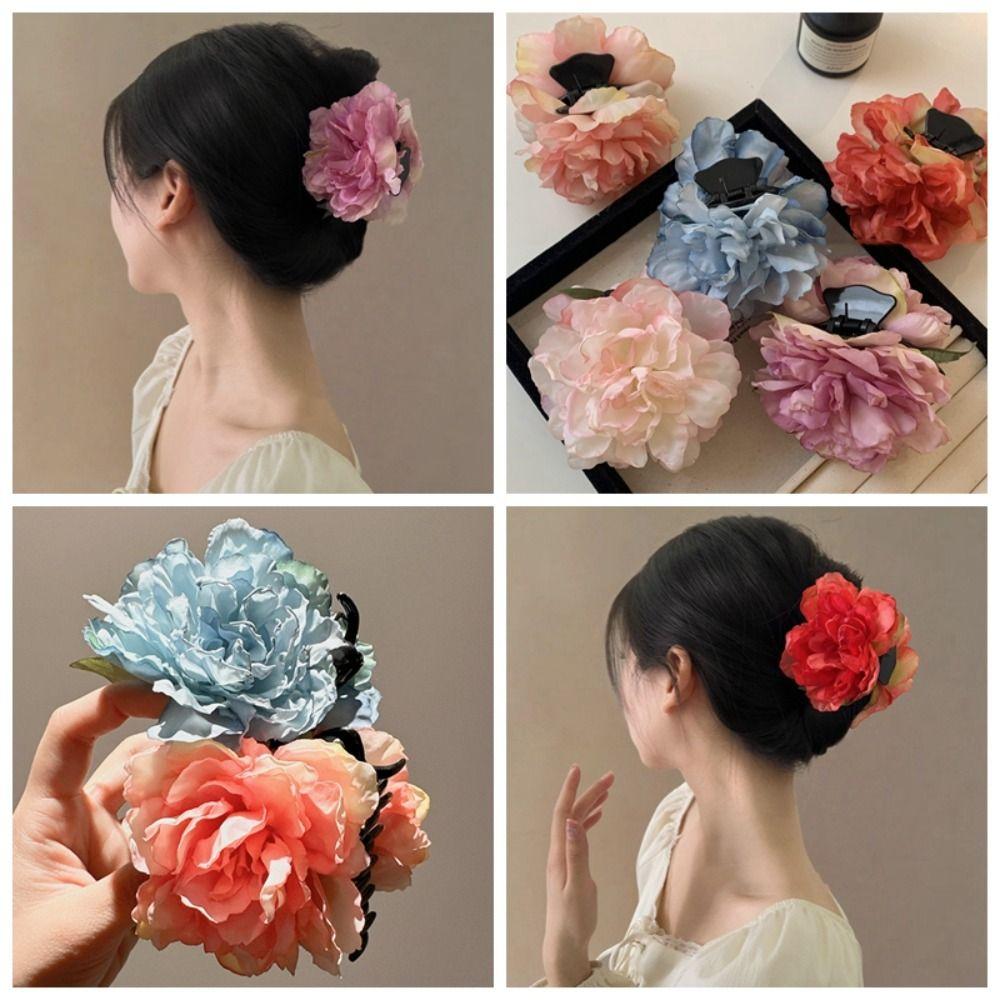Тканевый пион цветок заколка для волос большая клипса-акула креативная искусственная цветочная клипса-краб для девочки